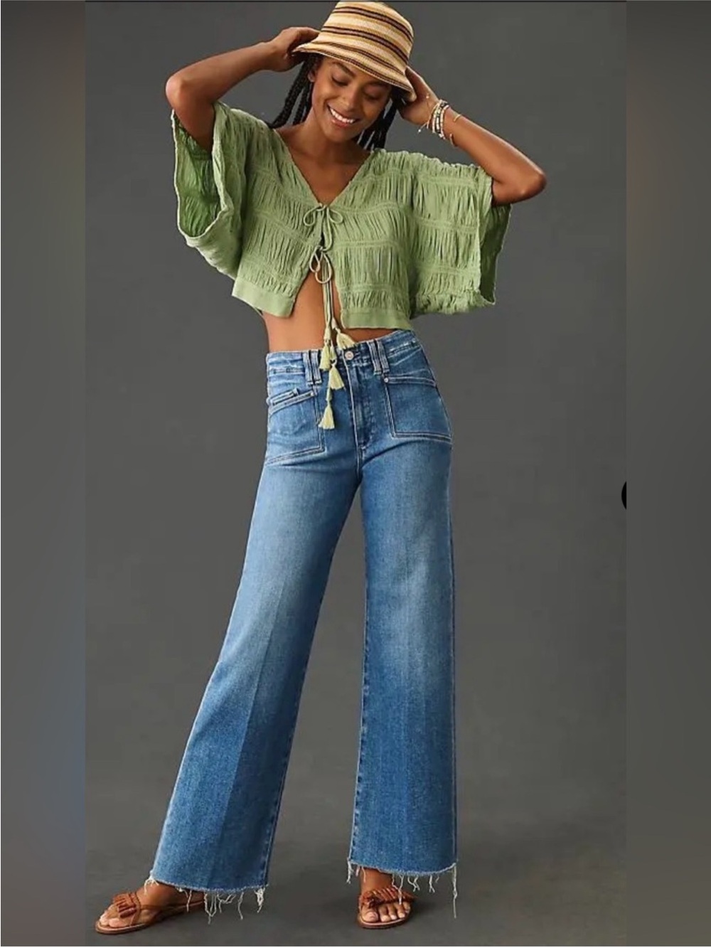PAIGE Anessa High Rise Wide Leg Patch Pocket Jeans